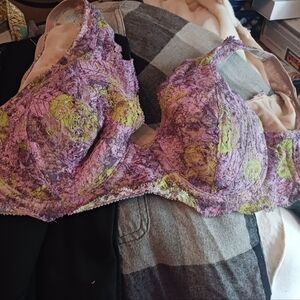 Floral Lace Underwire Bra - Purple and Green Illusions Size 36b